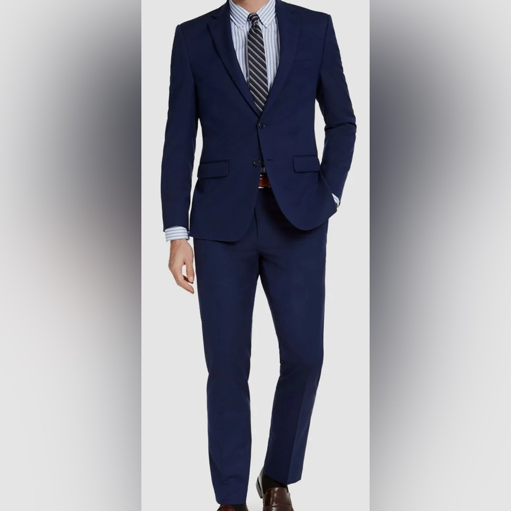 Van Heusen Young Men's Blue Solid Slim-Fit Jacket Pants 2-Piece Suit Size 18